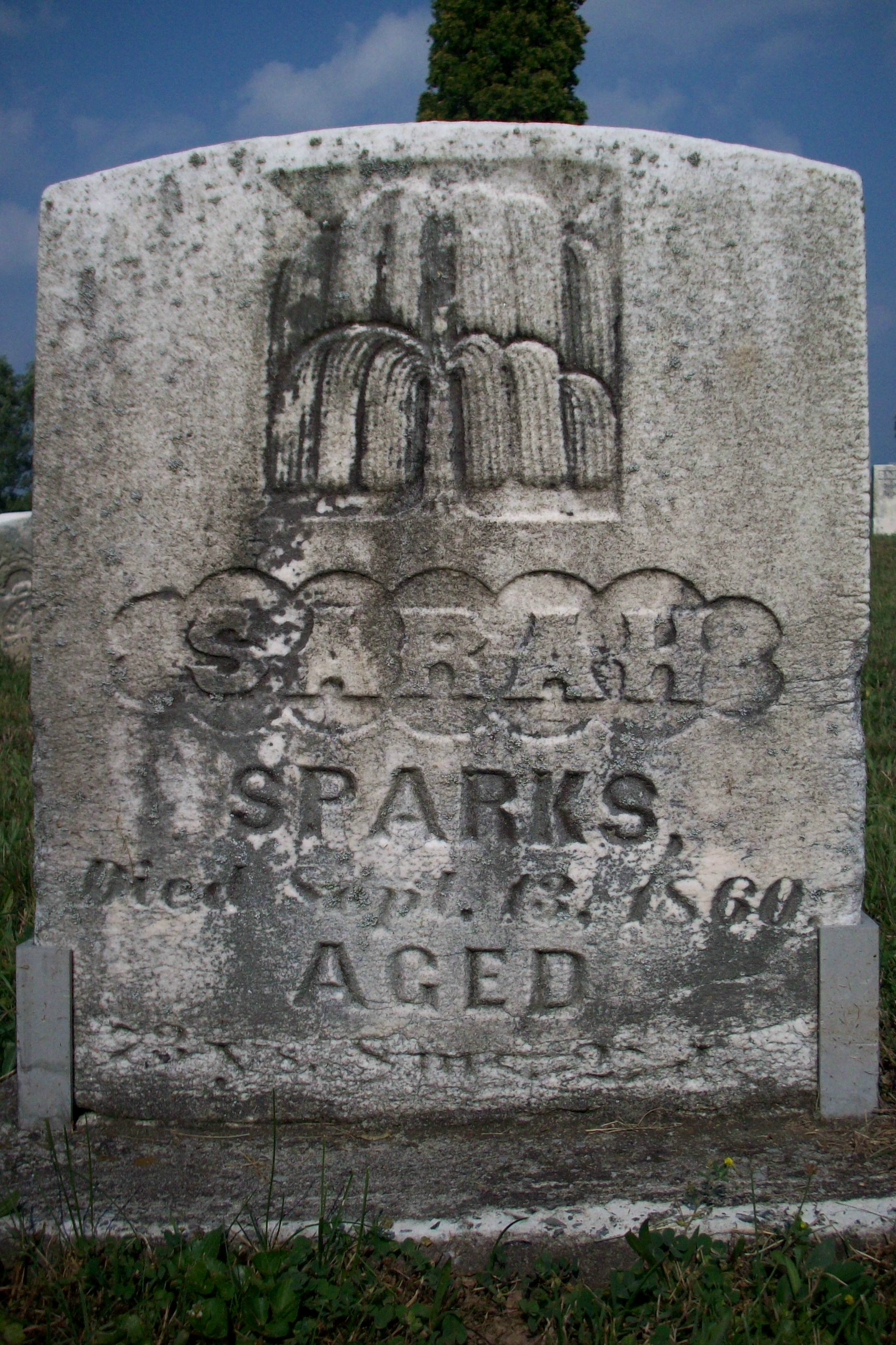 Headstone of Sarah Sparks, died Sept. 18, 1860, Bedford Providence Union Church Cemetery, Bedford Co., PA